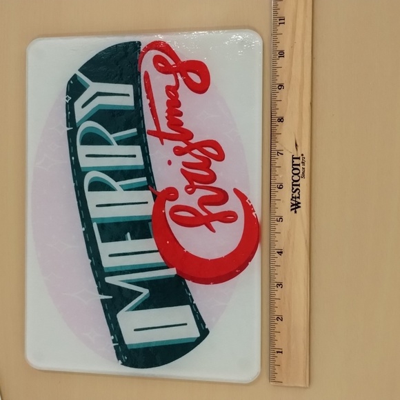 Merry Christmas glass trivet cutting board green red and white 10.5" x 7… - Picture 7 of 8